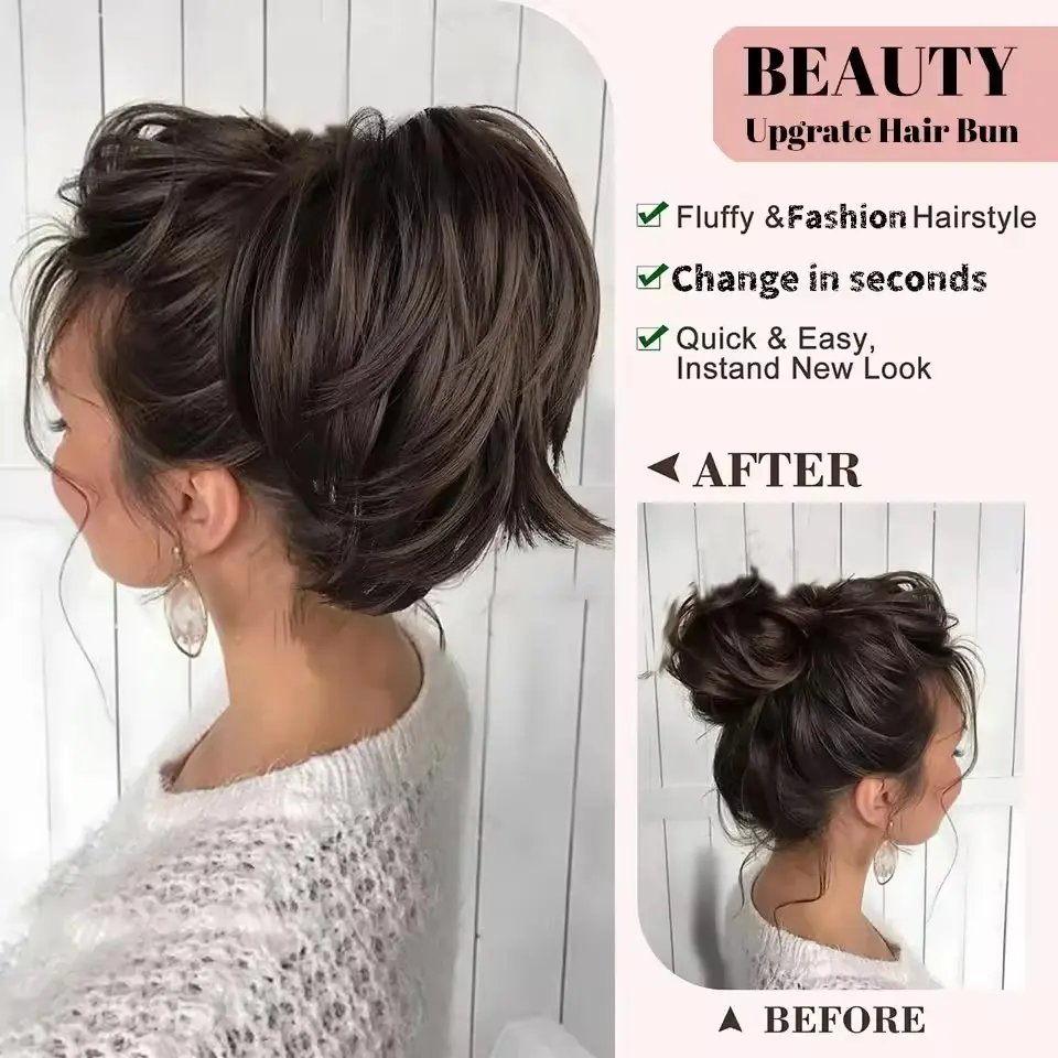 Synthetic Messy Bun Hair Piece Claw Clip in  Piece  Curly Short High Ponytail Extension Tousled Updo For Girls