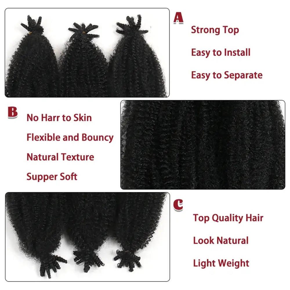 3 Packs Soft Spring Afro Twist Hair 22 Inch Marley Crochet Braiding Hair Pre-Separated Synthetic Hair Extension For Black Women