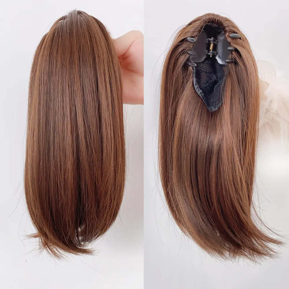 Synthetic 38cm Short Straight Ponytail Clip-on Wigs for Women Natural Fluffy Slightly Warped Fake Pony Tail Hair Extensions