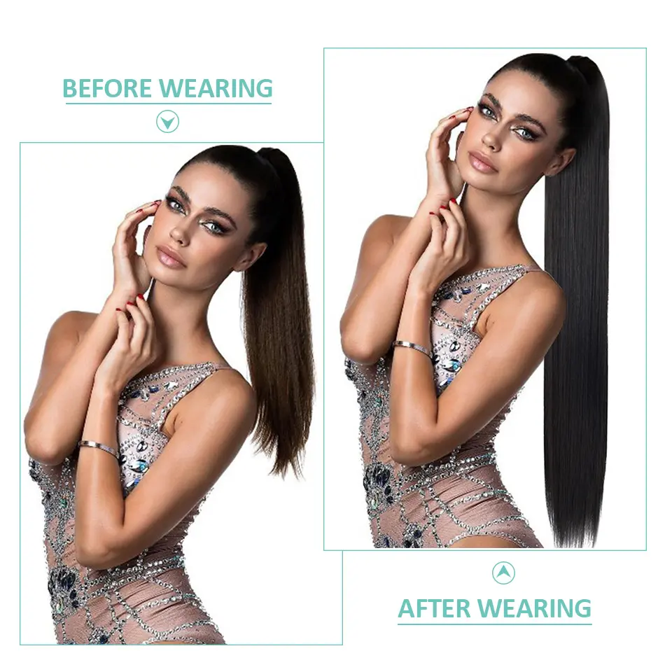 Synthetic Long Straight Ponytail Drawstring Pony Tail 32inch Clip In Hair Extensions for Women Heat Resistant Fake Hair BOOMING