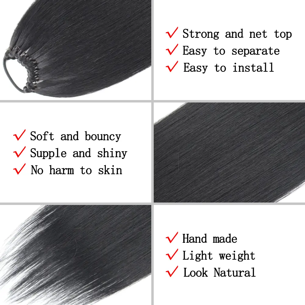 Synthetic Long Straight Ponytail Hair Extensions With Elastic Hair Band 24Inch Heat Resistant Pony Hairpiece For Women Daily Use