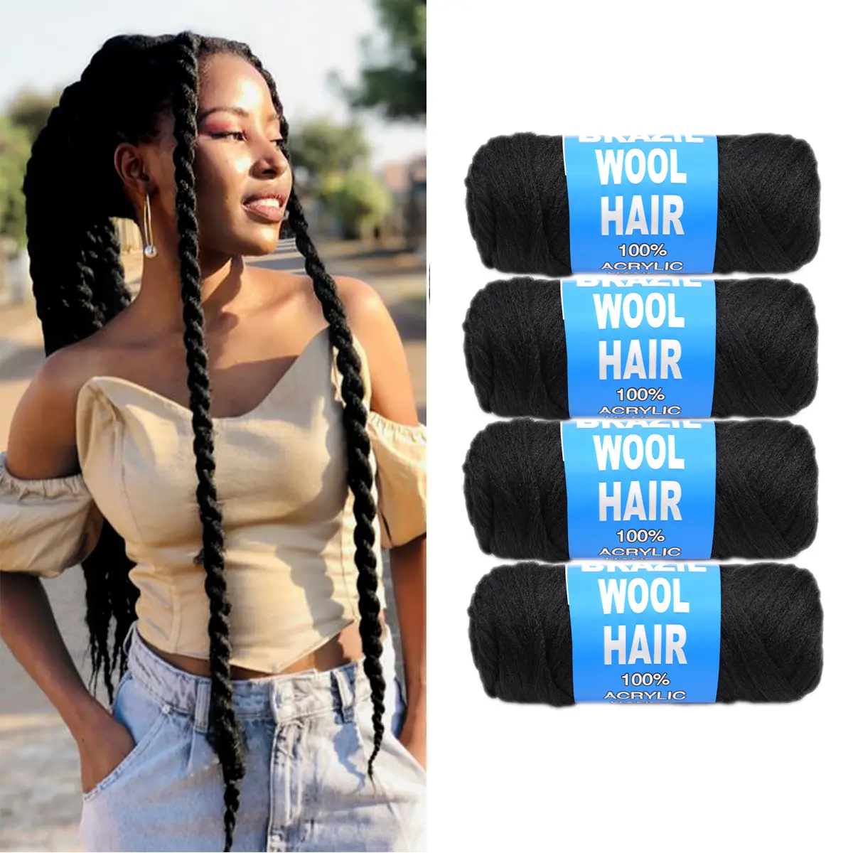 Brazilian Wool Hair Synthetic Crochet Hair Extensions for Women African Hair Yarn for Braiding Senegalese Twist Fake Hair