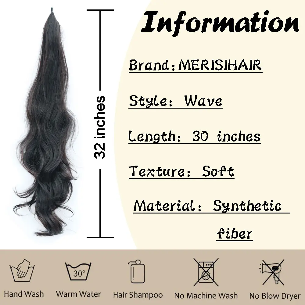 30Inch Synthetic PonyTail Long Wavy Layered Flexible Wrap Around Fake Pony Tail Hair Extensions Wave Hairpiece for Women