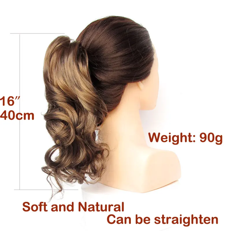 Jeedou Short Wavy Ponytail Hair Extensions for Women Synthetic Claw Ponytails Brown Black Color Women's Hairpieces