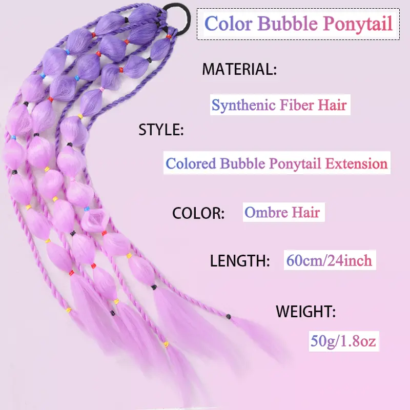 LUPU Synthetic Bubble Ponytail Colored Hair Extensions for Kids Women Festival Rave Ombre Crazy Hair Day Accessories Girls
