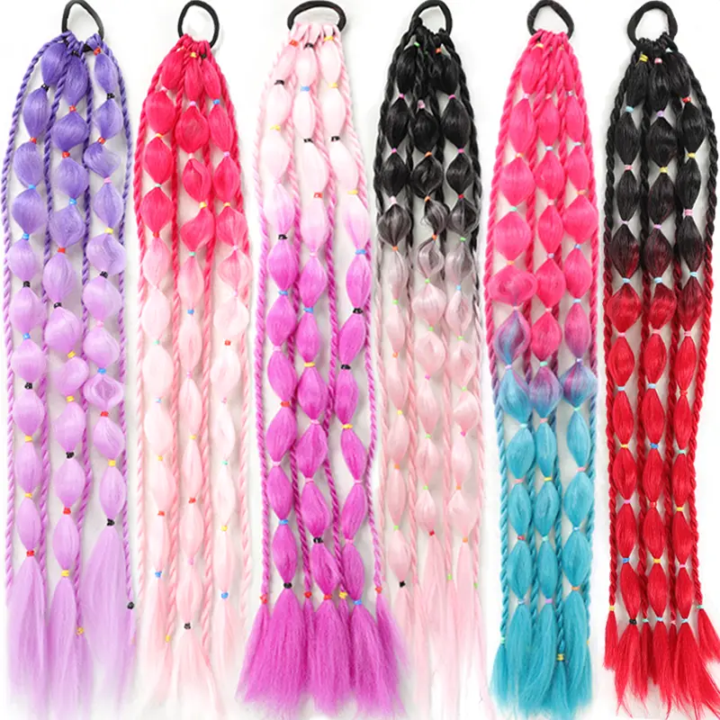 LUPU Synthetic Bubble Ponytail Colored Hair Extensions for Kids Women Festival Rave Ombre Crazy Hair Day Accessories Girls