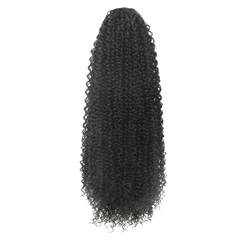 24Inch Kinky Curly Ponytail Soft Synthetic Hair Extension Drawstring Ponytail Hairpieces Black Fake Pony Tail for Women