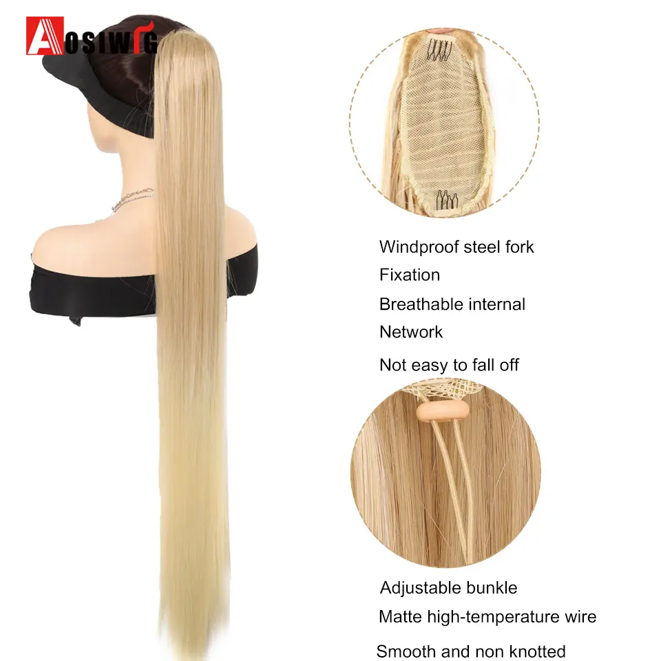 AOSI 36 inch Synthetic Long Curly Drawstring Ponytail for Women Blonde Ponytail Clip in Hair Extensions For Daily Wear