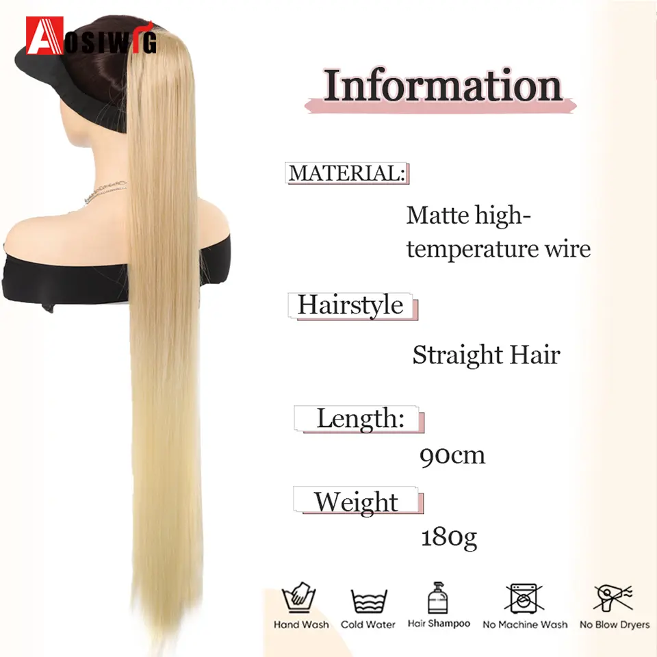 AOSI 36 inch Synthetic Long Curly Drawstring Ponytail for Women Blonde Ponytail Clip in Hair Extensions For Daily Wear