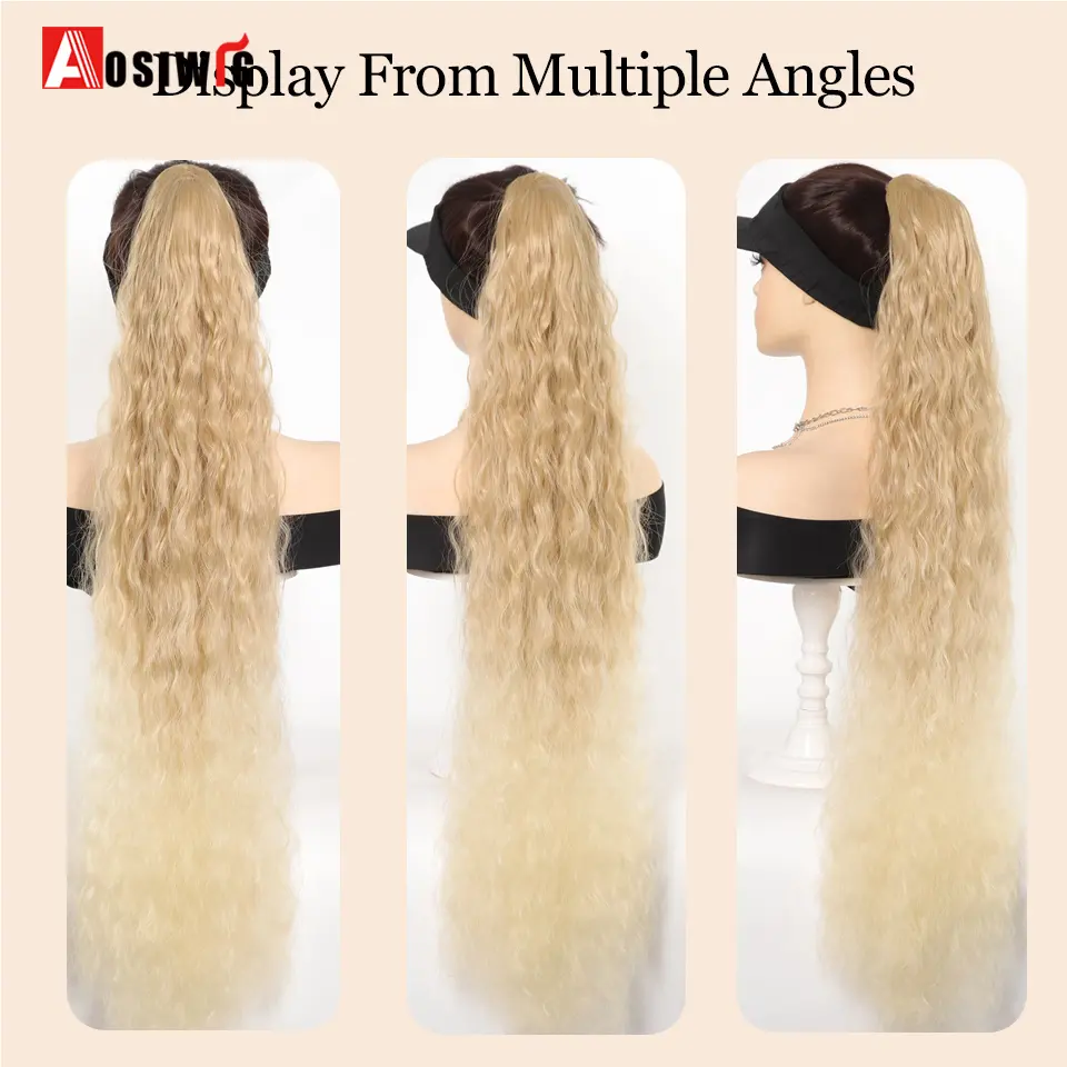 AOSI 36 inch Synthetic Long Curly Drawstring Ponytail for Women Blonde Ponytail Clip in Hair Extensions For Daily Wear