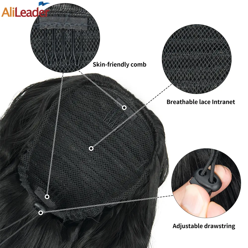 Alileader Synthetic 24 Inch Long Wavy Curly Ponytail Drawstring Ponytail Clip In Hairpiece Black Blonde Ponytail For Women