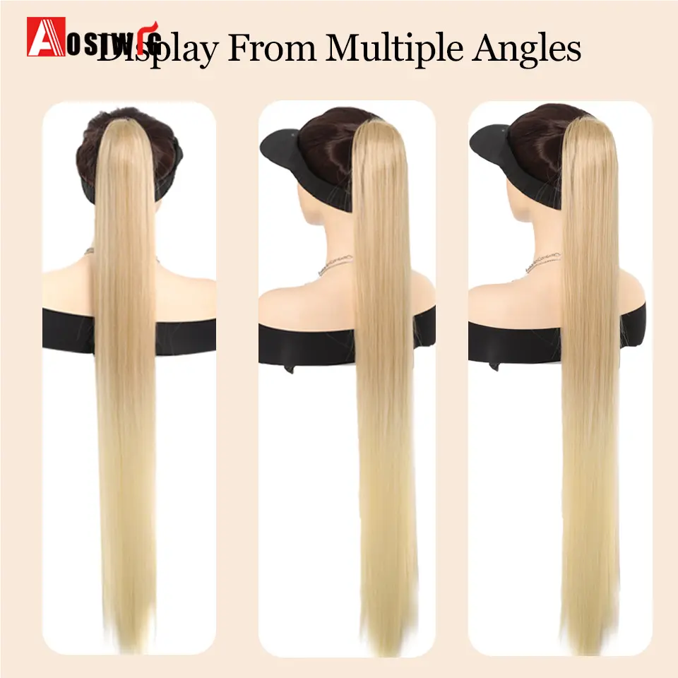 AOSI 36 inch Synthetic Long Curly Drawstring Ponytail for Women Blonde Ponytail Clip in Hair Extensions For Daily Wear