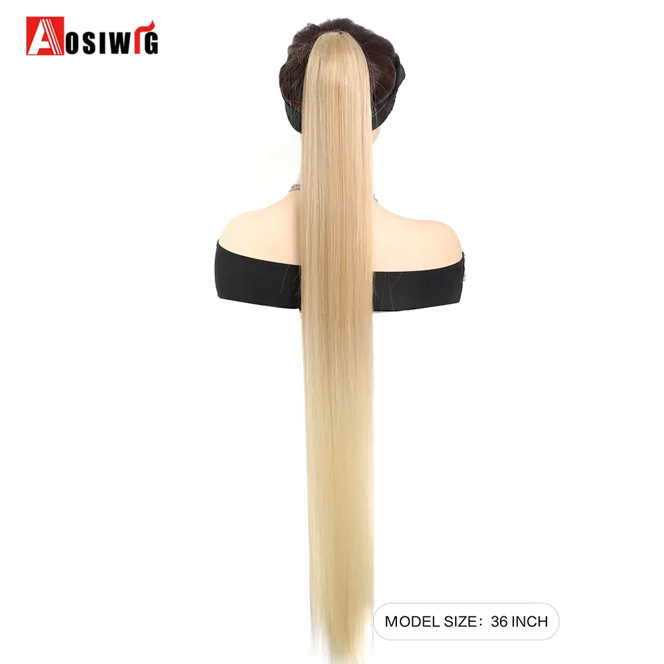 AOSI 36 inch Synthetic Long Curly Drawstring Ponytail for Women Blonde Ponytail Clip in Hair Extensions For Daily Wear