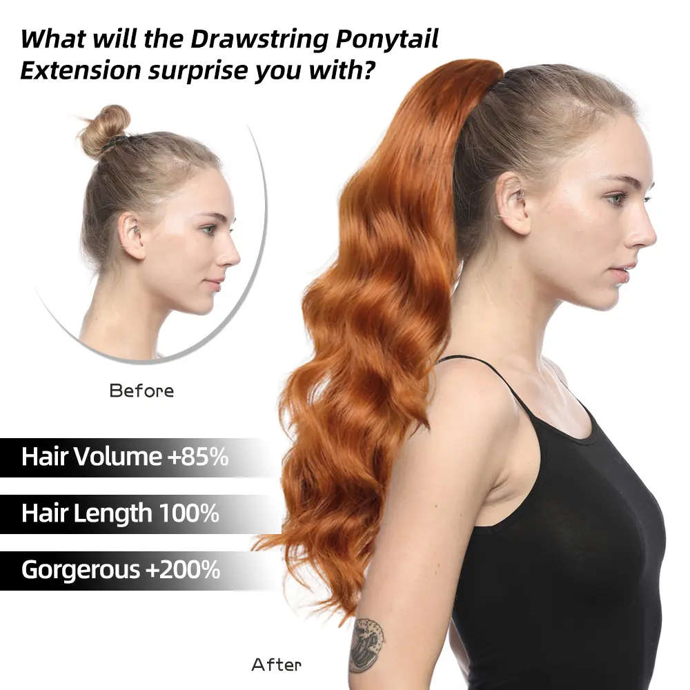 Alileader Synthetic 24 Inch Long Wavy Curly Ponytail Drawstring Ponytail Clip In Hairpiece Black Blonde Ponytail For Women