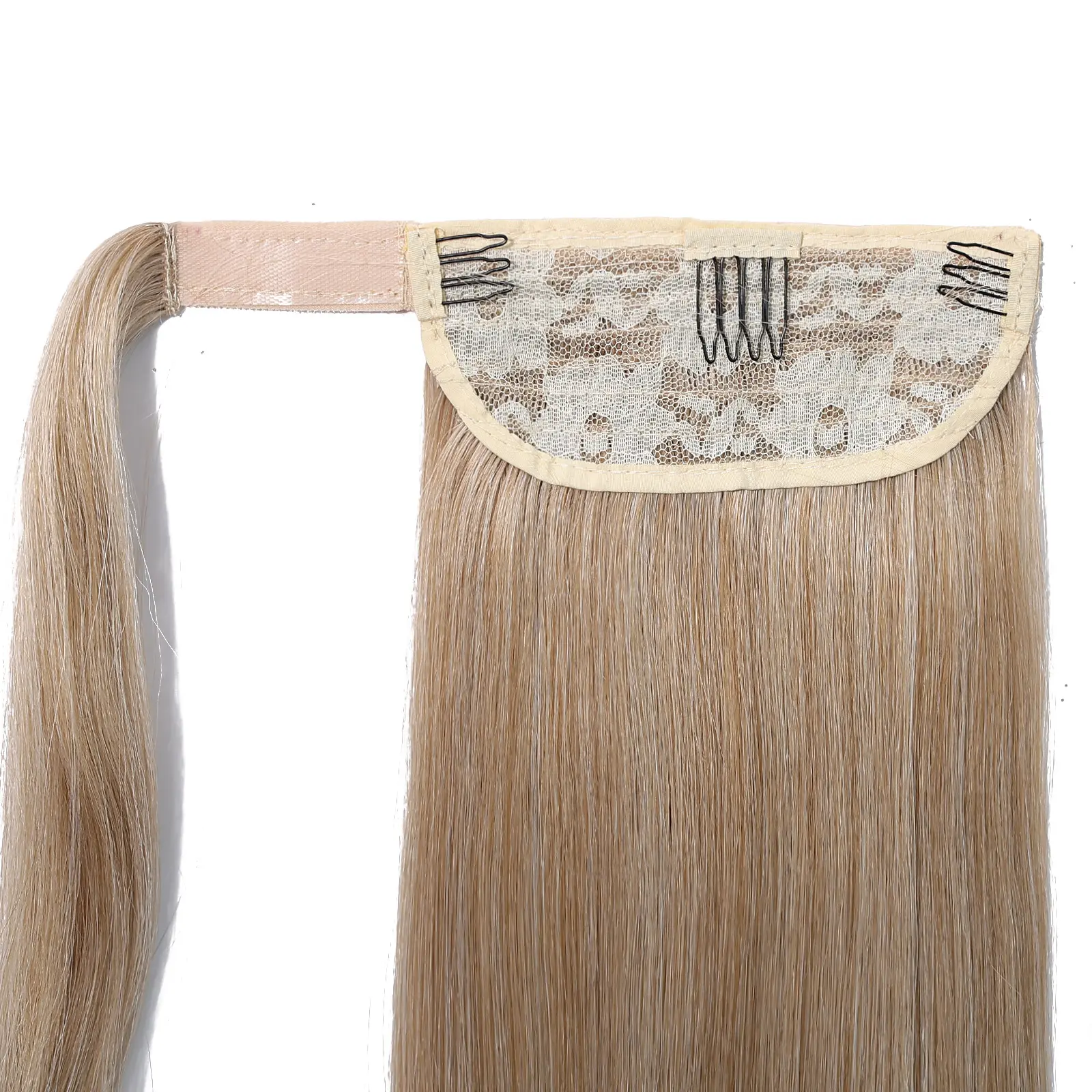 Blonde Platinum Ombre Straight Synthetic Ponytail Long Straight Hair Extensions Ponytail With 3 Clips 24 Inch Ponytail for Women