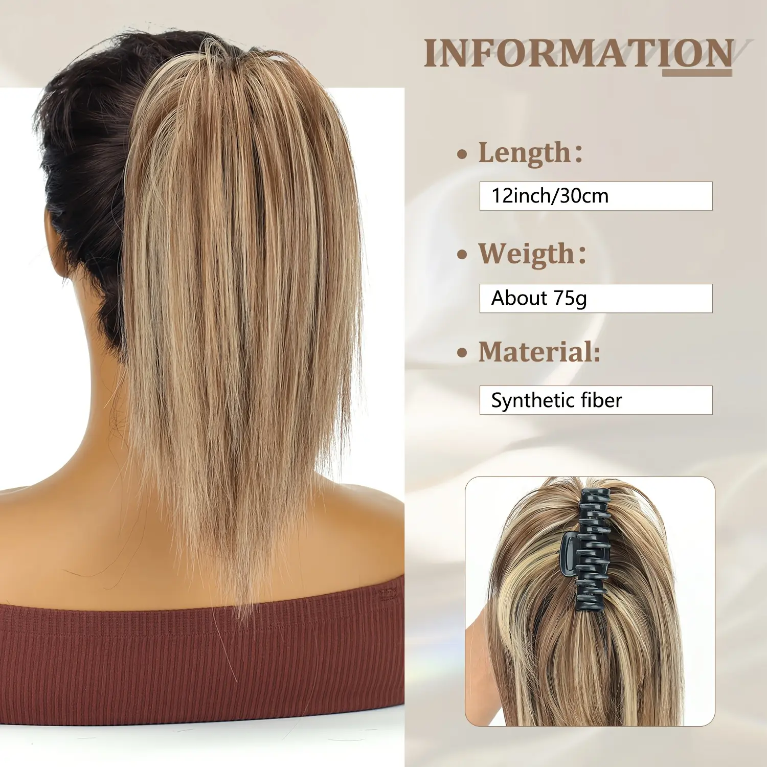 Synthetic 12 Inch Claw Clip Short Ponytail Fluffy Messy Black Blonde Heat Resistant Type Ponytail Hair Extensions For Women