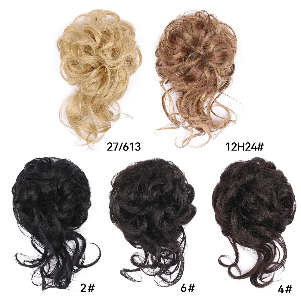 Synthetic Hair Bun Messy Scrunchy Donut Wavy Chignon Elastic Scrunchie Hair Pieces Bridal Hairpiece Easy Bun Updos Women Girls