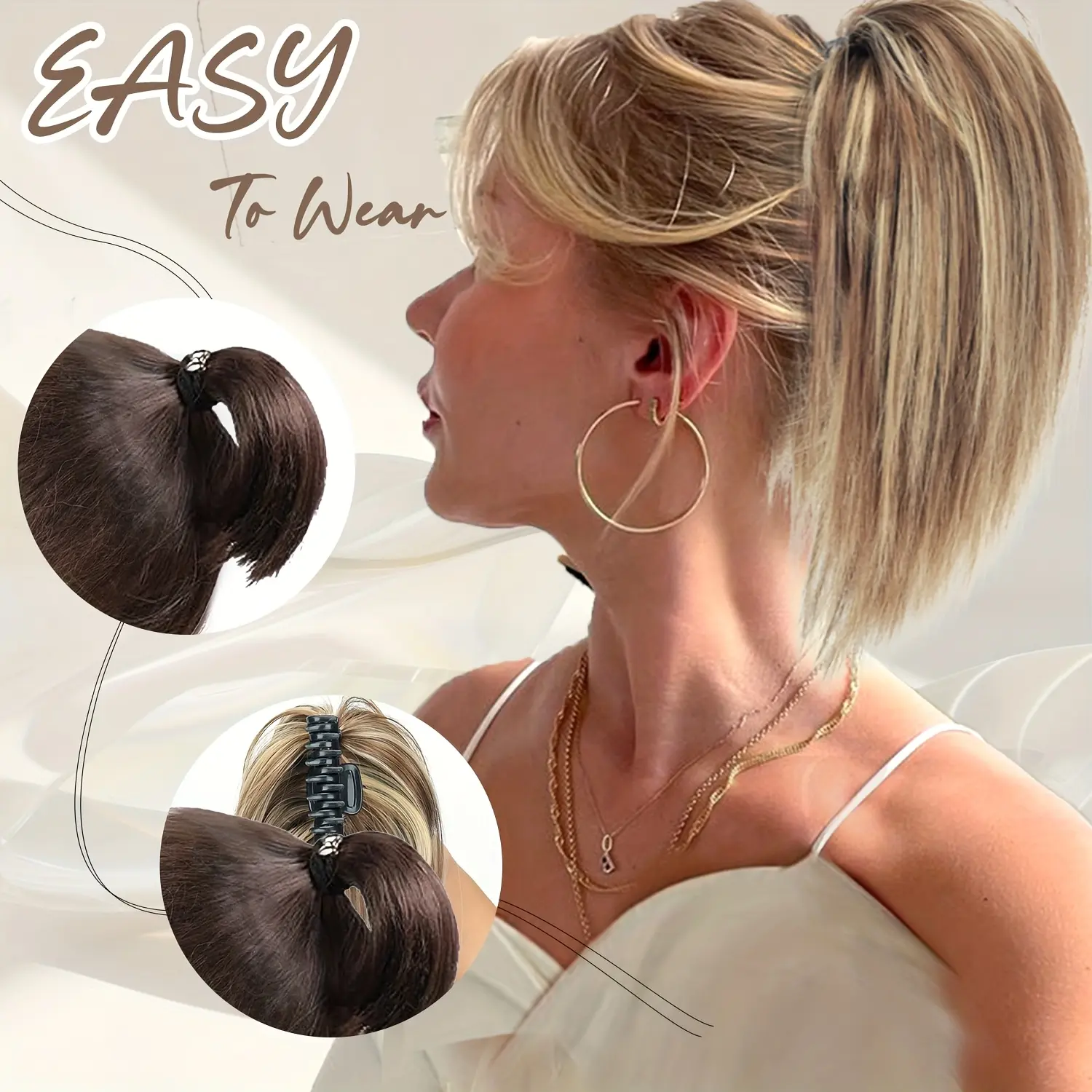 Synthetic 12 Inch Claw Clip Short Ponytail Fluffy Messy Black Blonde Heat Resistant Type Ponytail Hair Extensions For Women
