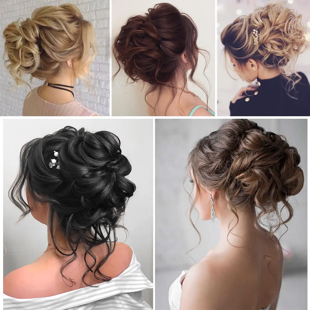 Synthetic Hair Bun Messy Scrunchy Donut Wavy Chignon Elastic Scrunchie Hair Pieces Bridal Hairpiece Easy Bun Updos Women Girls