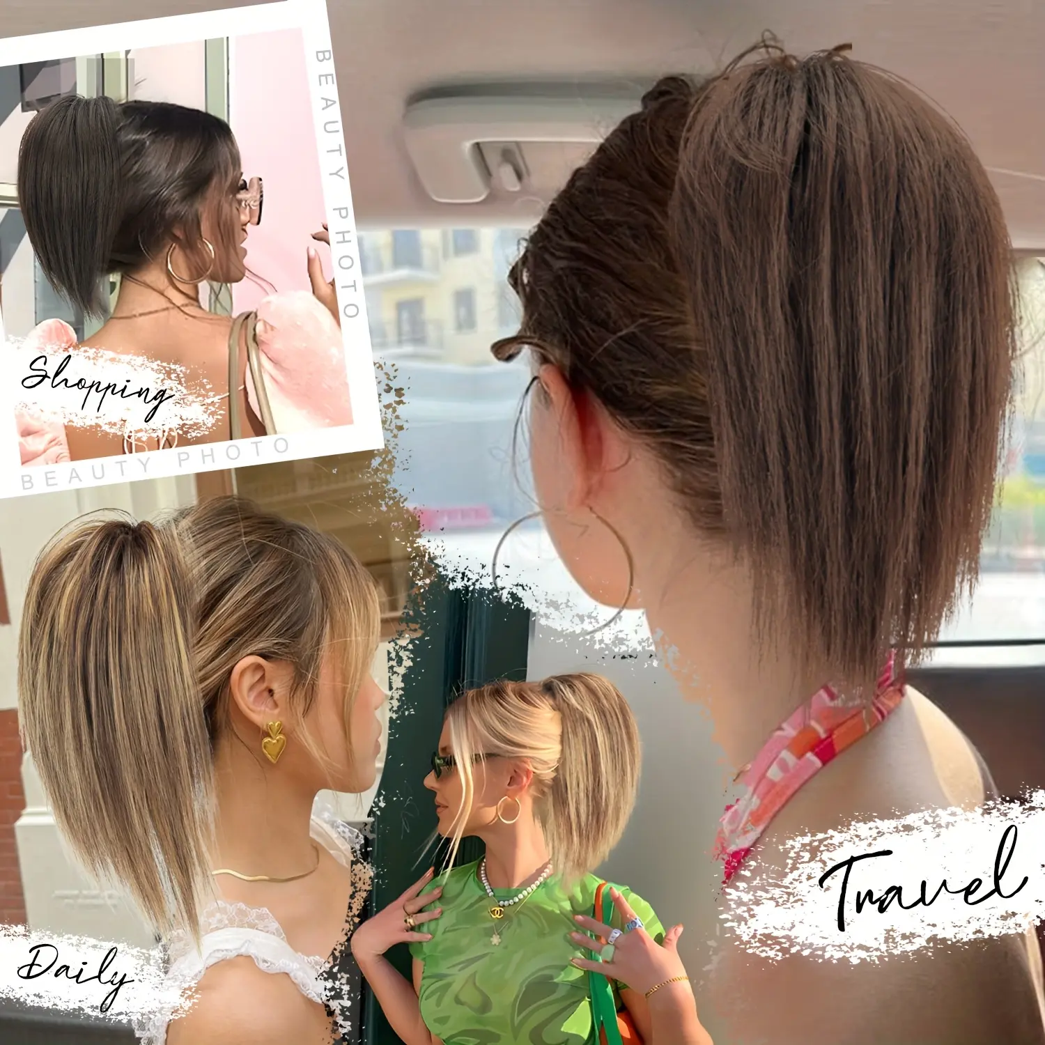 Synthetic 12 Inch Claw Clip Short Ponytail Fluffy Messy Black Blonde Heat Resistant Type Ponytail Hair Extensions For Women