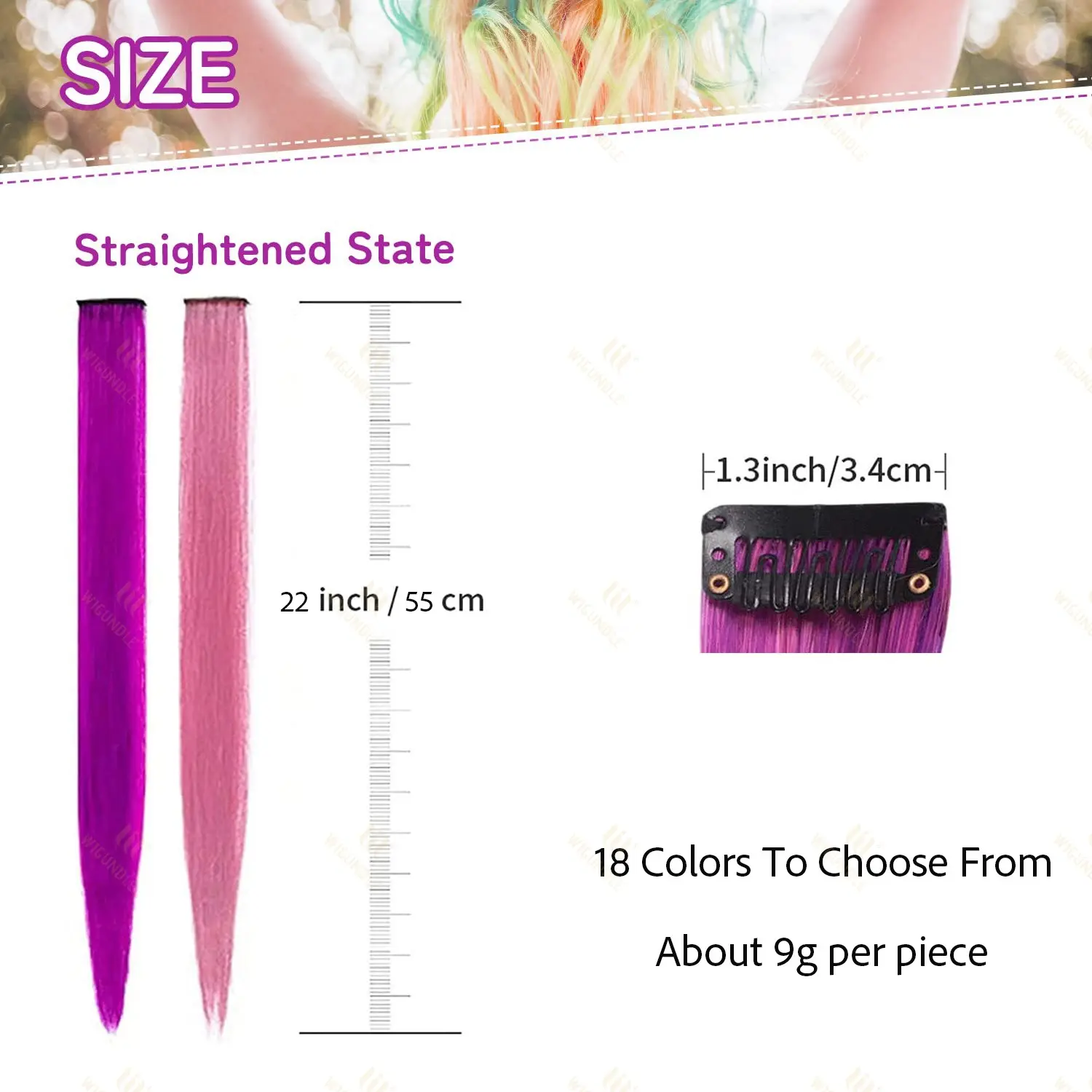 Hair Extensions Clip in 22 Inch Colored Hair Extensions Party Highlights Long Straight Synthetic Hairpieces for Women Kids Girls