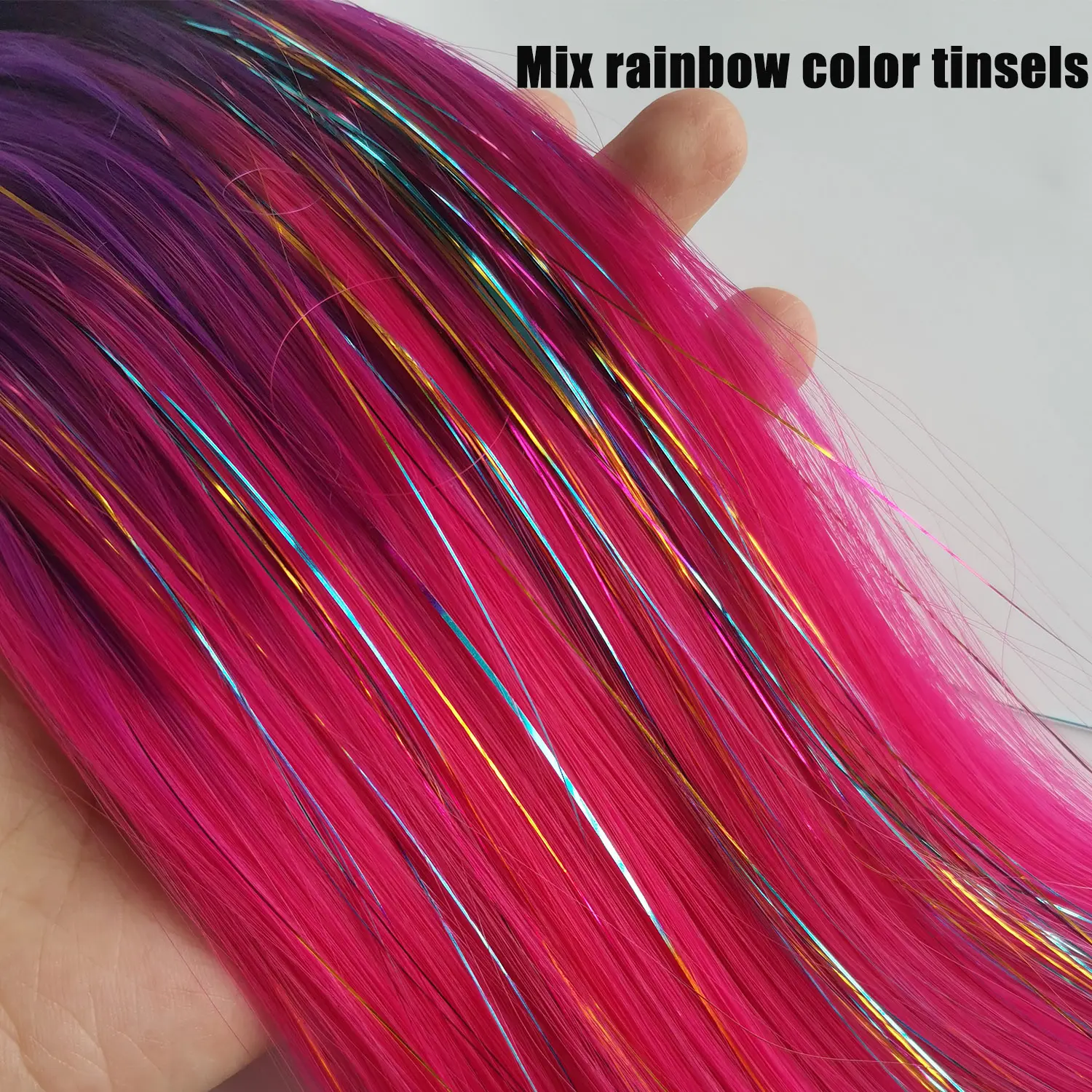 Purple Red Pink Tinsel Ponytail Extension with Elastic Hair Tie Synthetic Braiding Hair For Kids Girls Crazy Hair Day Brave Hair