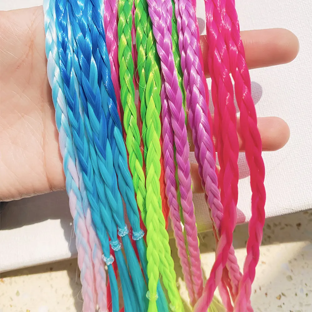 Synthetic Colorful Braids Hair Extensions With Rubber Bands Rainbow Braided Ponytail Hairpieces Hair Accessories For Kids Girls