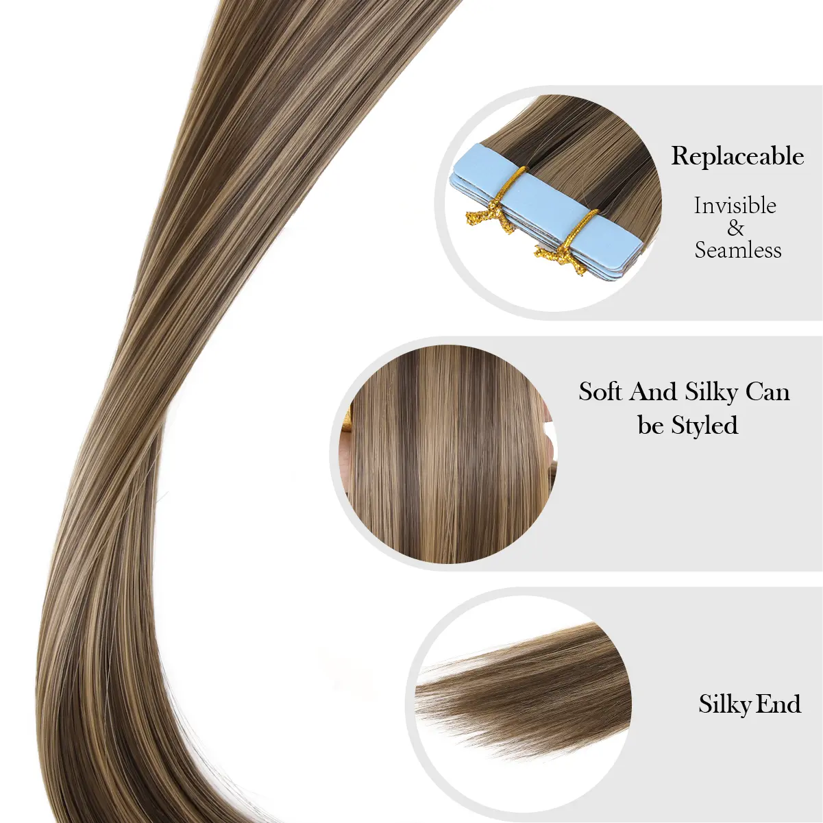 Invisible Tape In Synthetic Hair Extensions 10Pcs 20Inch Straight Tape In Hairpiece Seamless Skin Weft For Women Black Brown