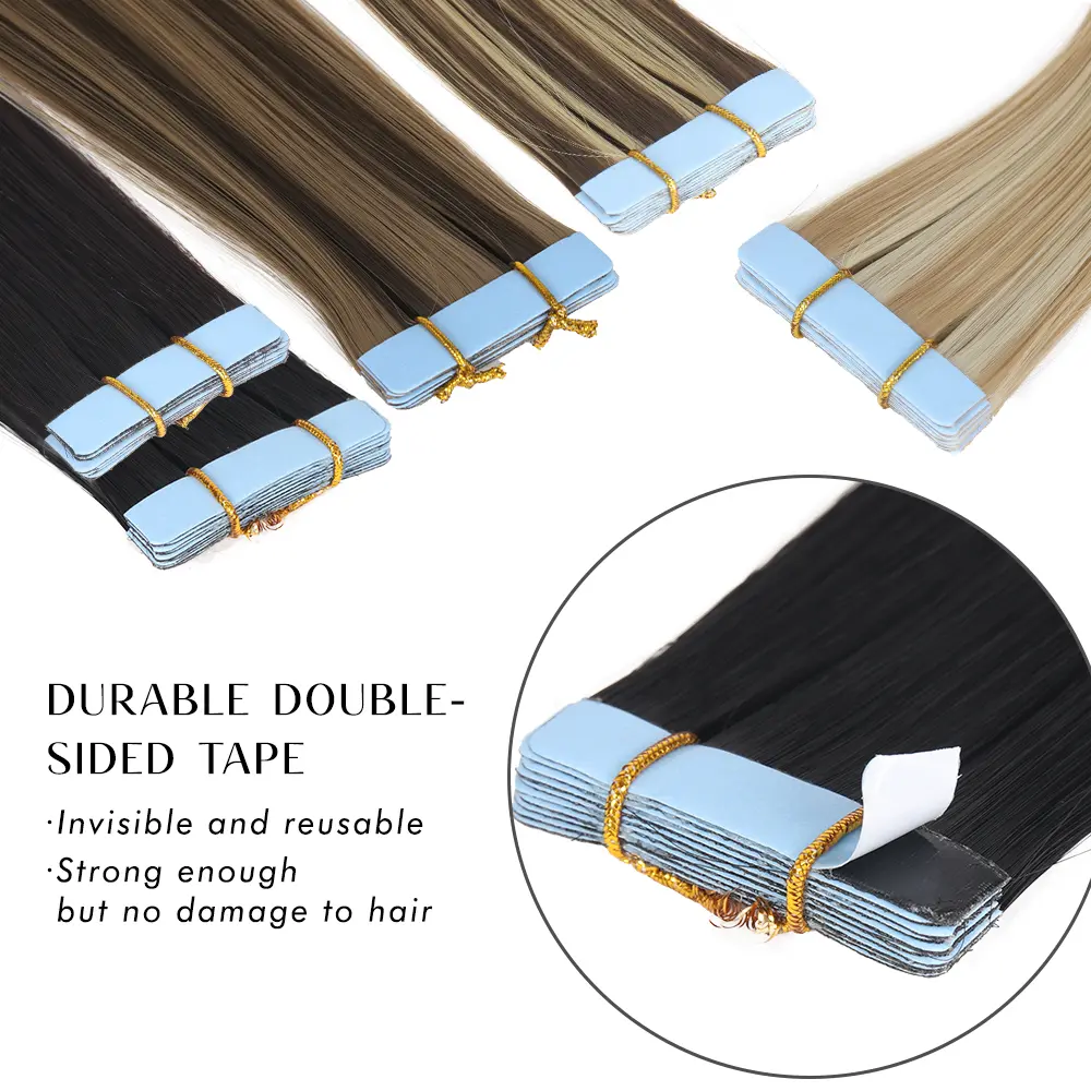 Invisible Tape In Synthetic Hair Extensions 10Pcs 20Inch Straight Tape In Hairpiece Seamless Skin Weft For Women Black Brown