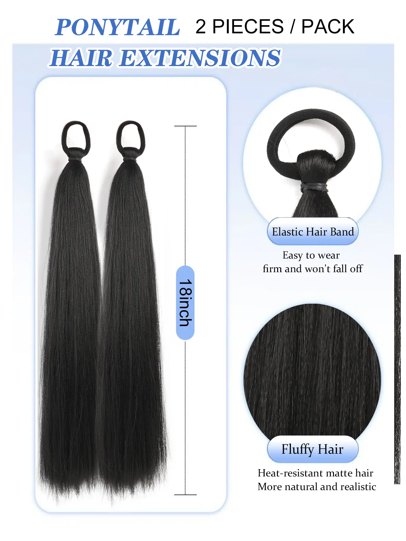 2-Pack Synthetic Long Straight Ponytail Hair Extensions For Women High Temperature Fiber Hair Accessories