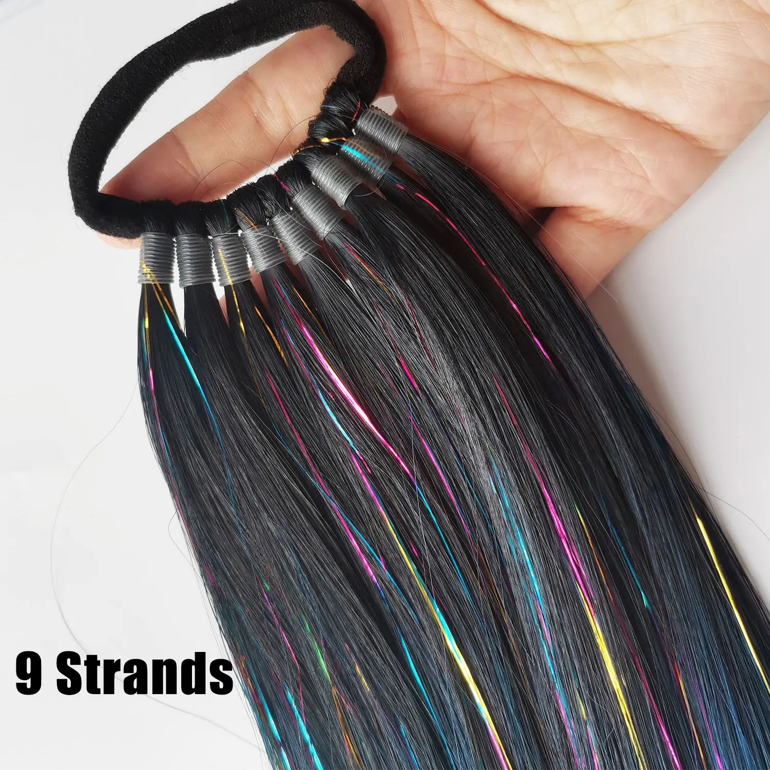 Ombre Blue Tinsel Ponytail Extension with Elastic Hair Tie Synthetic Braiding Hair For Kids Girls Crazy Hair Day Brave Hair