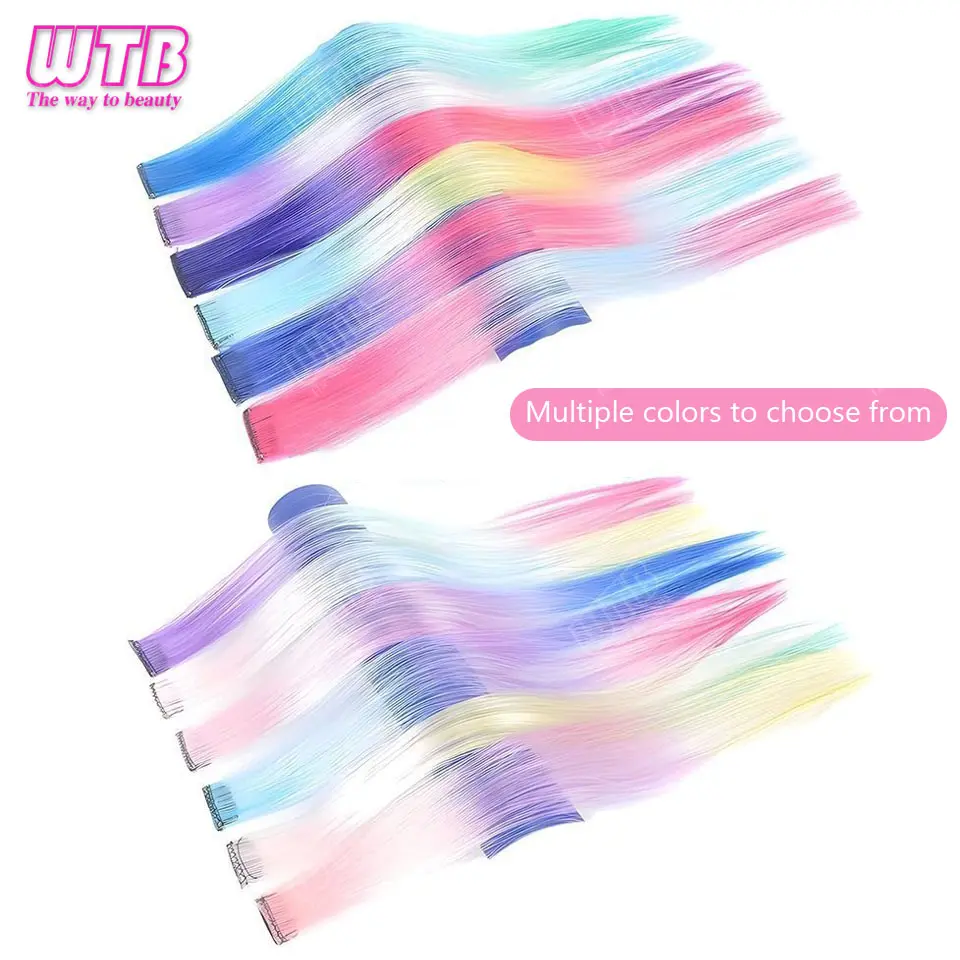 Synthetic Colored Clip in Hair Extensions Straight Hairpiece Multi-Colors Party Highlights Clip in Synthetic for Women Girls