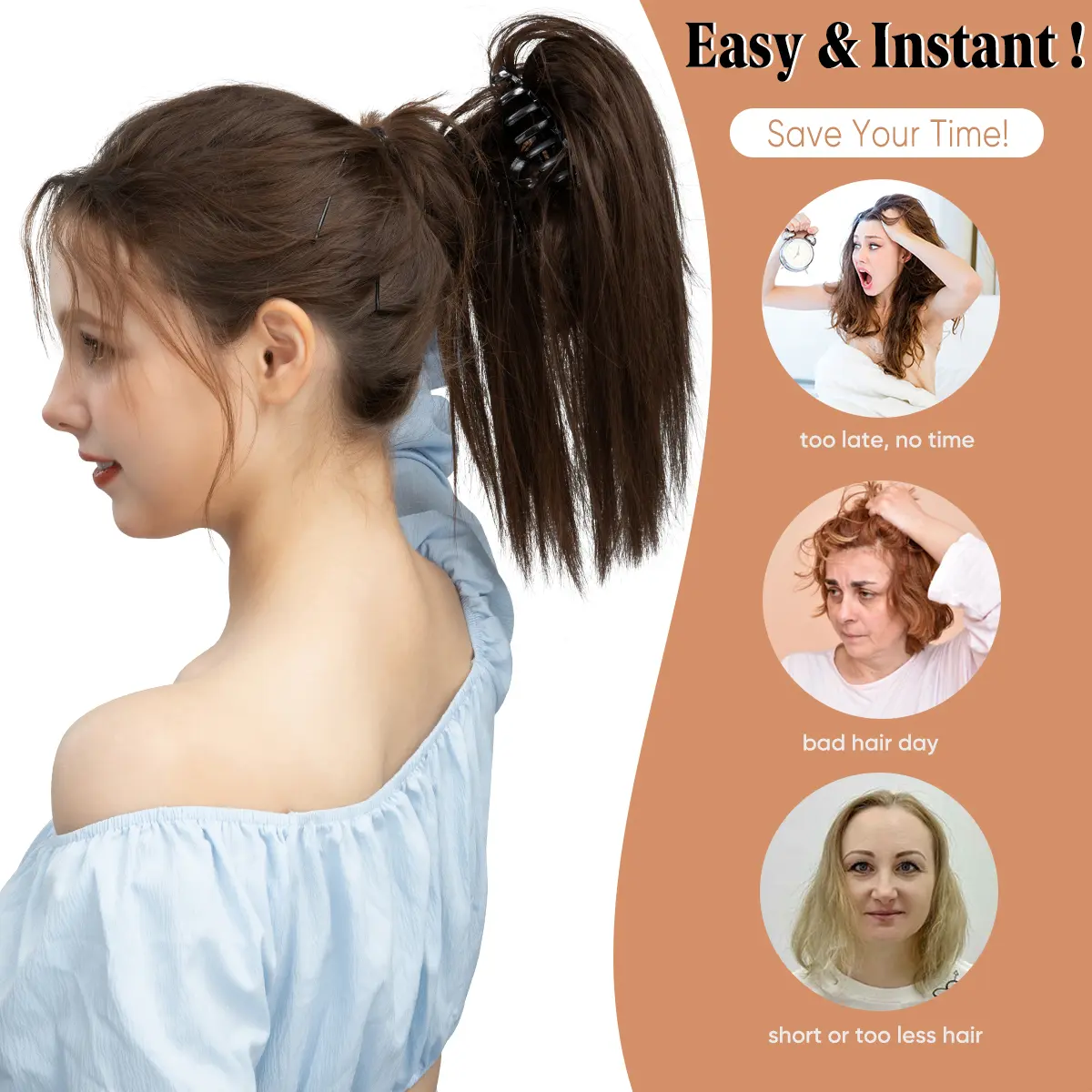 Elegant Premium Synthetic Short Straight Ponytail Extensions Claw Clip In Hair Piece For Women Add Volume And Style To Your Hair