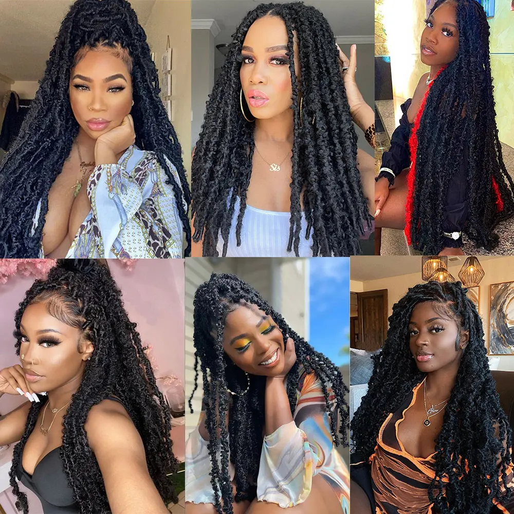 18 24 36 Inch Butterfly Locs Crochet Hair Extensions Synthetic Distressed Soft Locs Pre Looped Braids for Black Women