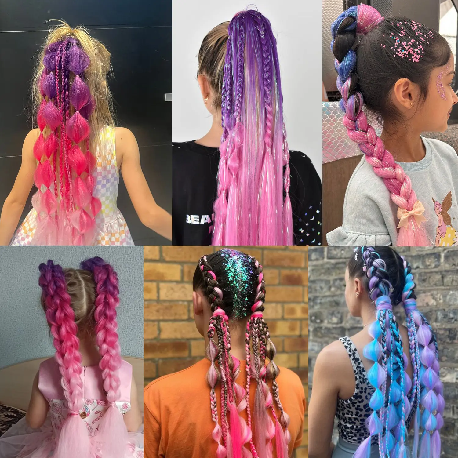 Ombre Blue Tinsel Ponytail Extension with Elastic Hair Tie Synthetic Braiding Hair For Kids Girls Crazy Hair Day Brave Hair