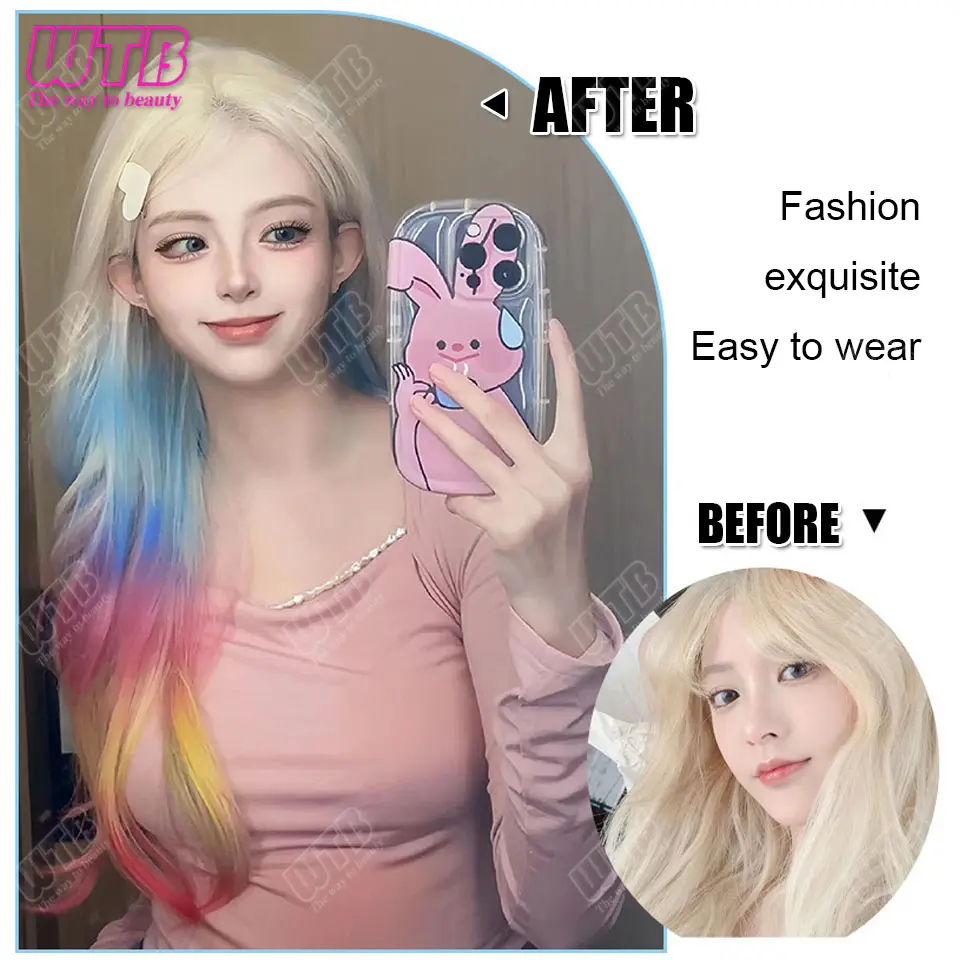 Synthetic Colored Clip in Hair Extensions Straight Hairpiece Multi-Colors Party Highlights Clip in Synthetic for Women Girls