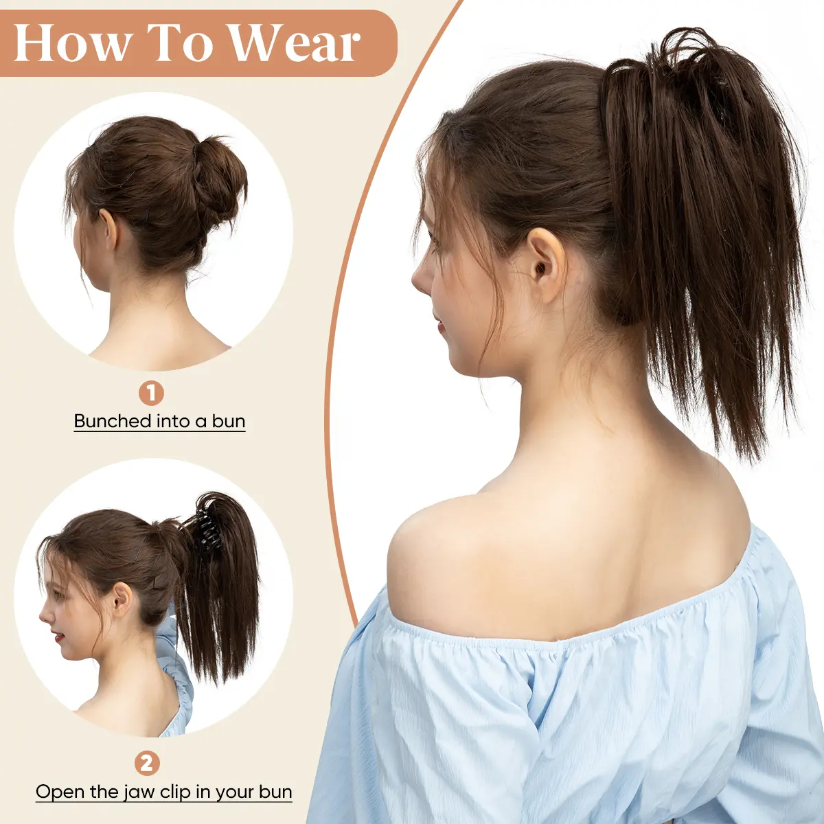 Elegant Premium Synthetic Short Straight Ponytail Extensions Claw Clip In Hair Piece For Women Add Volume And Style To Your Hair