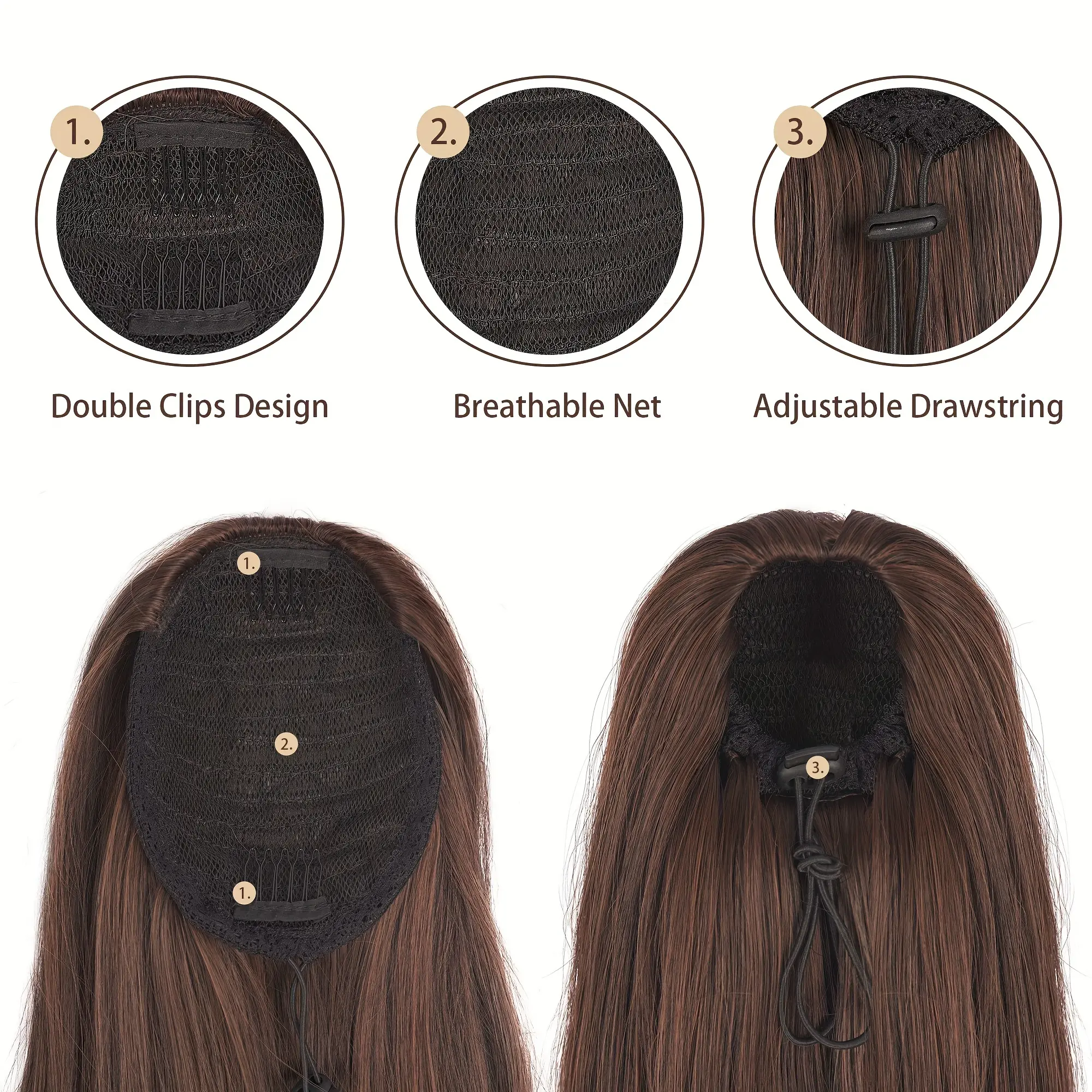 36 Inch Synthetic Long Layered Straight Drawstring Ponytail Extension Soft Clip-In Hair Extensions for Women Hairpiece