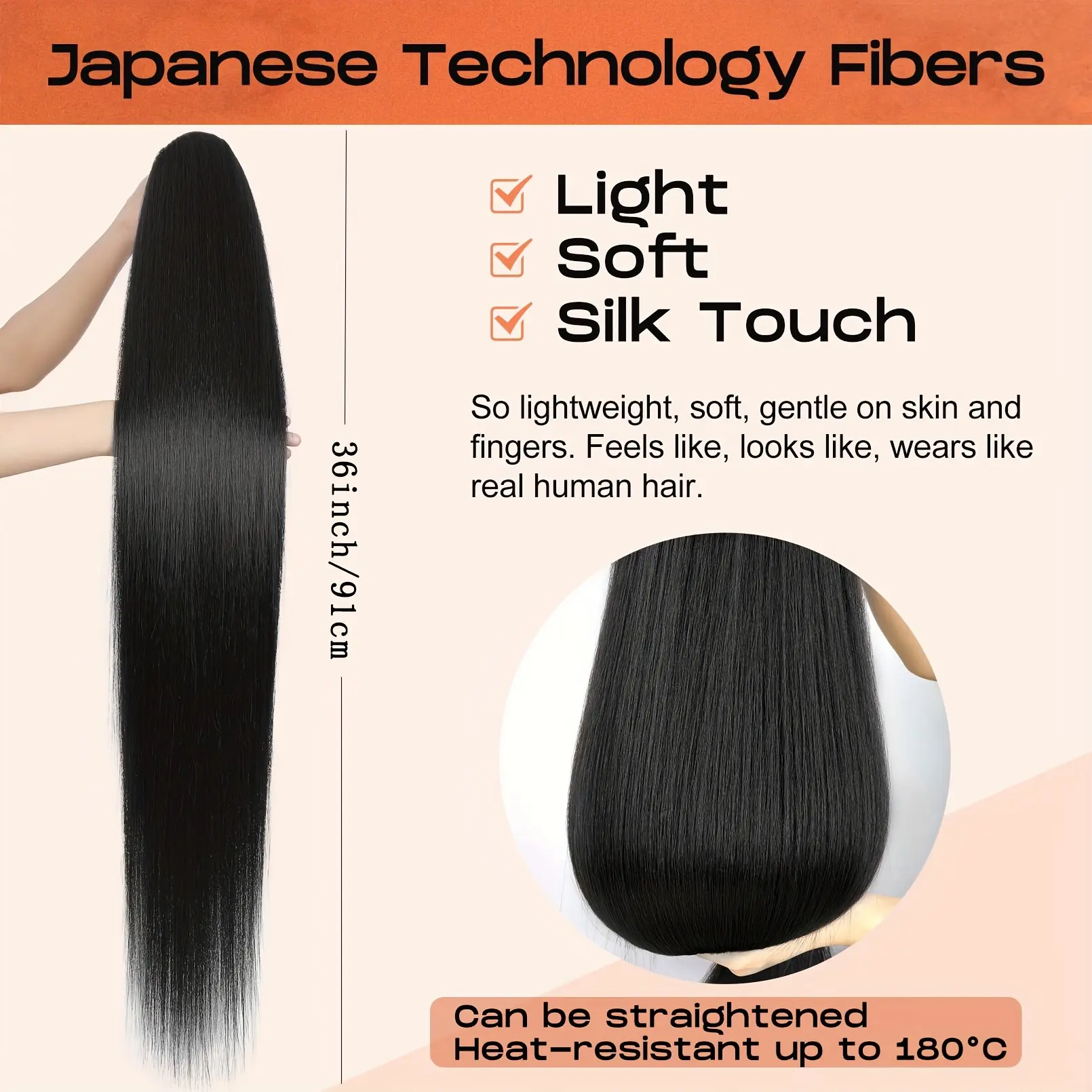 36 Inch Synthetic Long Layered Straight Drawstring Ponytail Extension Soft Clip-In Hair Extensions for Women Hairpiece