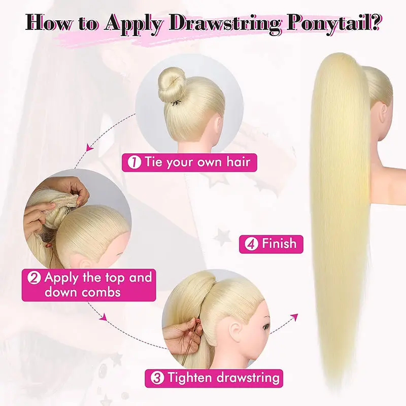 36 Inch Synthetic Long Layered Straight Drawstring Ponytail Extension Soft Clip-In Hair Extensions for Women Hairpiece