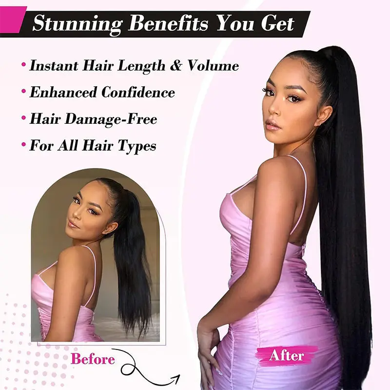 36 Inch Synthetic Long Layered Straight Drawstring Ponytail Extension Soft Clip-In Hair Extensions for Women Hairpiece