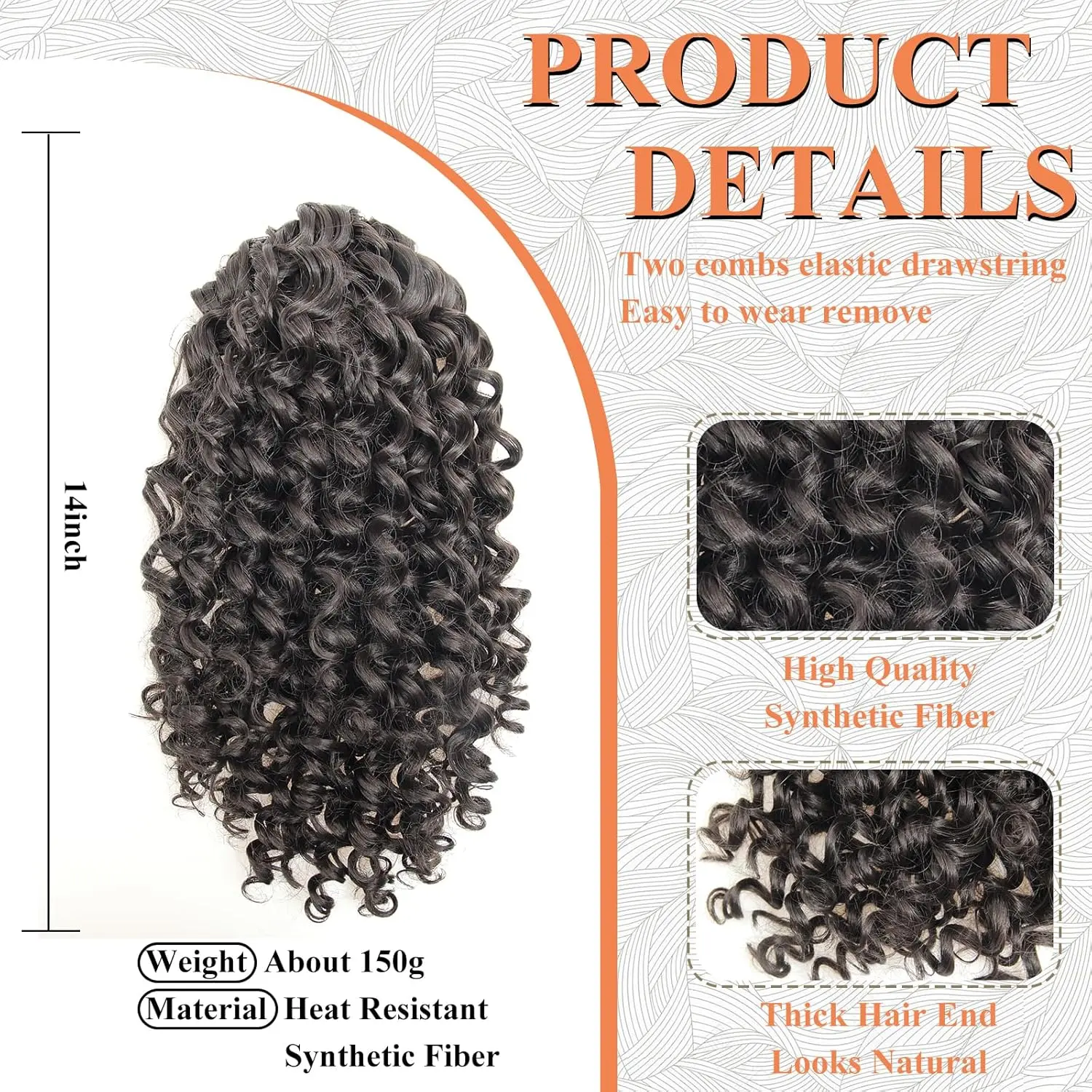 Ponytail Extension Drawstring Ponytail for Black Women 12/14/18/22 Inch Synthetic Long Afro Curly Fluffy Ponytail for Daily Use
