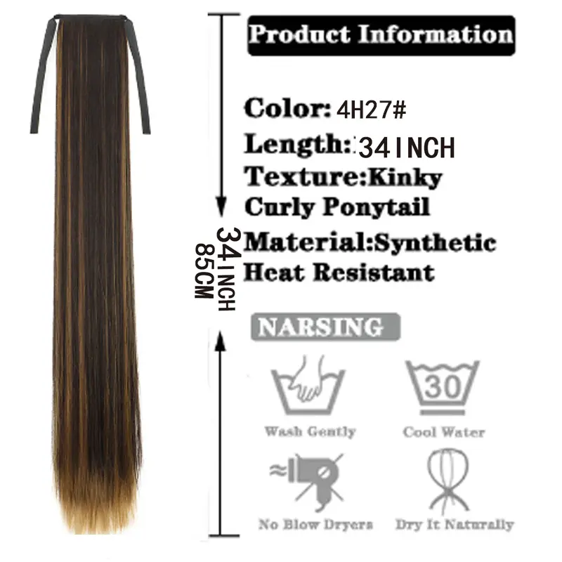32Inch Synthetic Long Straight Ponytail Drawstring Ponytail Clip in Hair Extension Black Blonde Hairpiece for Women