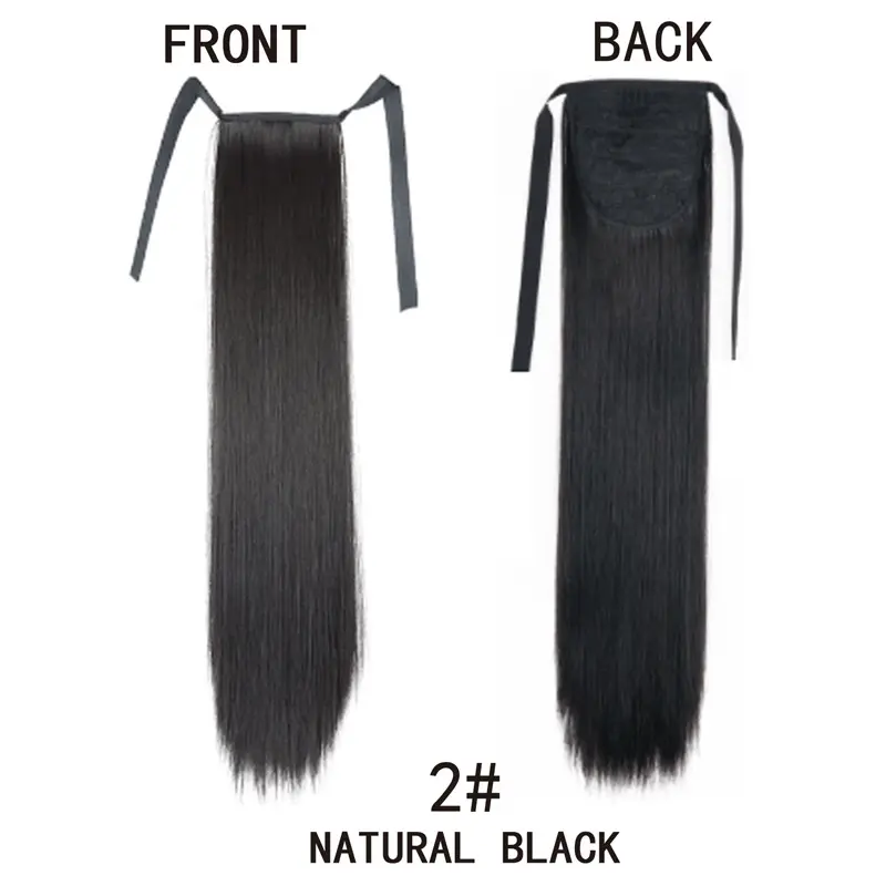 32Inch Synthetic Long Straight Ponytail Drawstring Ponytail Clip in Hair Extension Black Blonde Hairpiece for Women