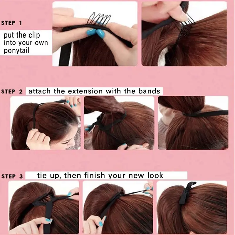 32Inch Synthetic Long Straight Ponytail Drawstring Ponytail Clip in Hair Extension Black Blonde Hairpiece for Women