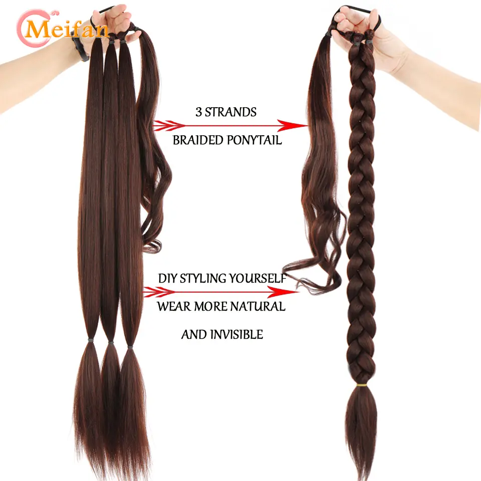 MEIFAN 22-40inch DIY Ponytail Extensions Synthetic Boxing Braids Ponytail With Rubber Band Black Brown Blond Ponytail For Women