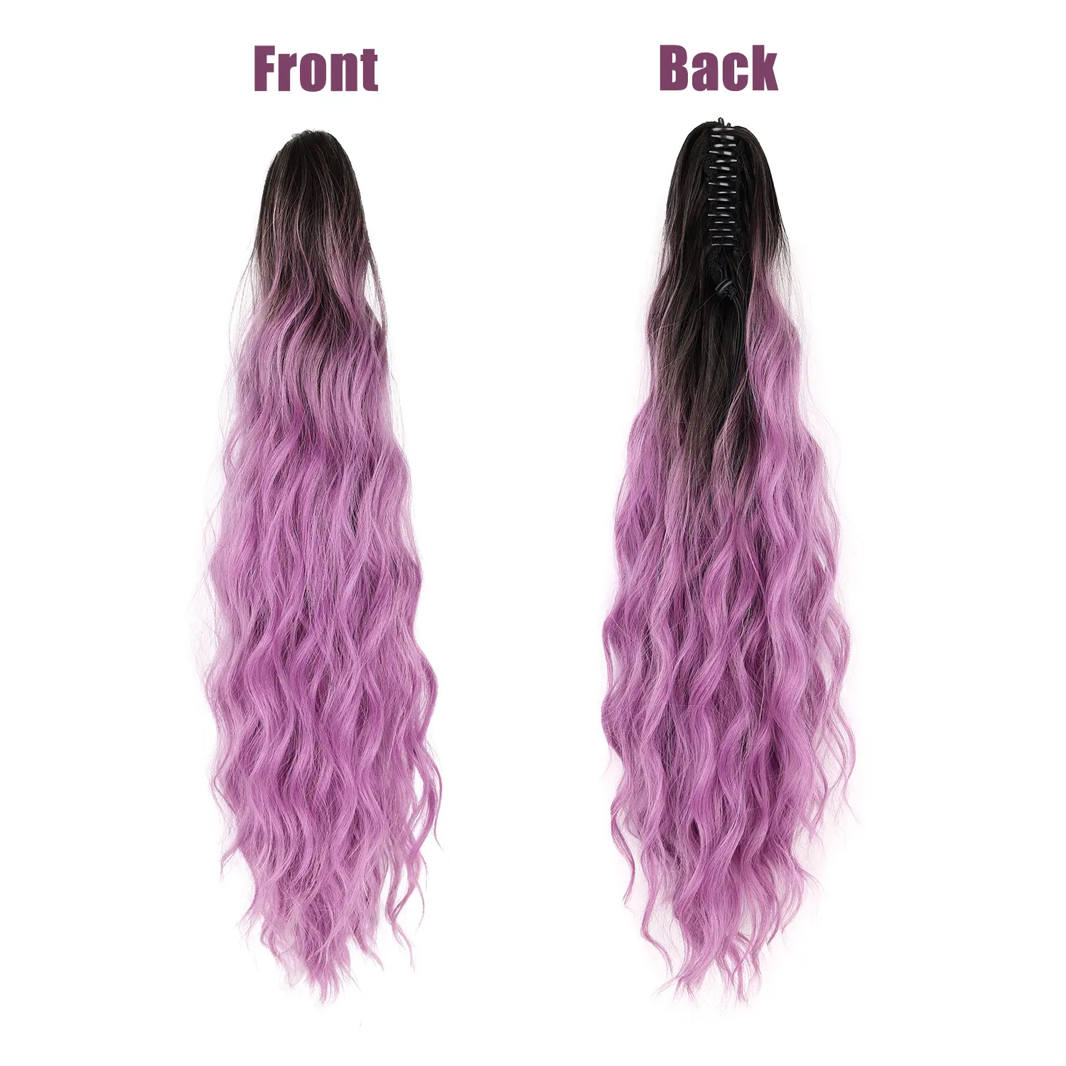 Synthetic Claw Ponytail Extension Ombre Purple Ponytail Hair 24 inch Water Wave Hairpieces for Women Girls Daily Use Party