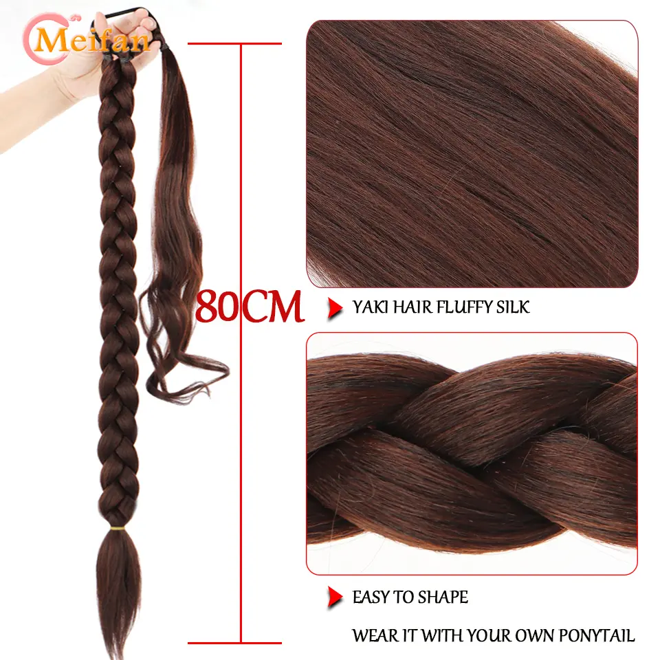 MEIFAN 22-40inch DIY Ponytail Extensions Synthetic Boxing Braids Ponytail With Rubber Band Black Brown Blond Ponytail For Women