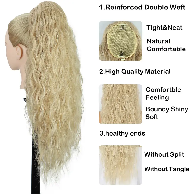 Synthetic Wavy Drawstring Ponytail Hair Extension Long Water Wave Ponytail Hair for Women Honey Blonde Curly Pony Tail Fake Hair