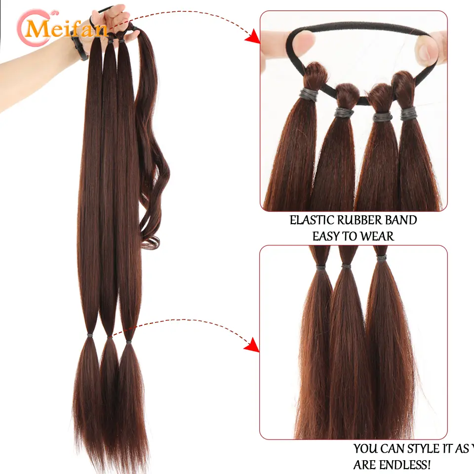 MEIFAN 22-40inch DIY Ponytail Extensions Synthetic Boxing Braids Ponytail With Rubber Band Black Brown Blond Ponytail For Women